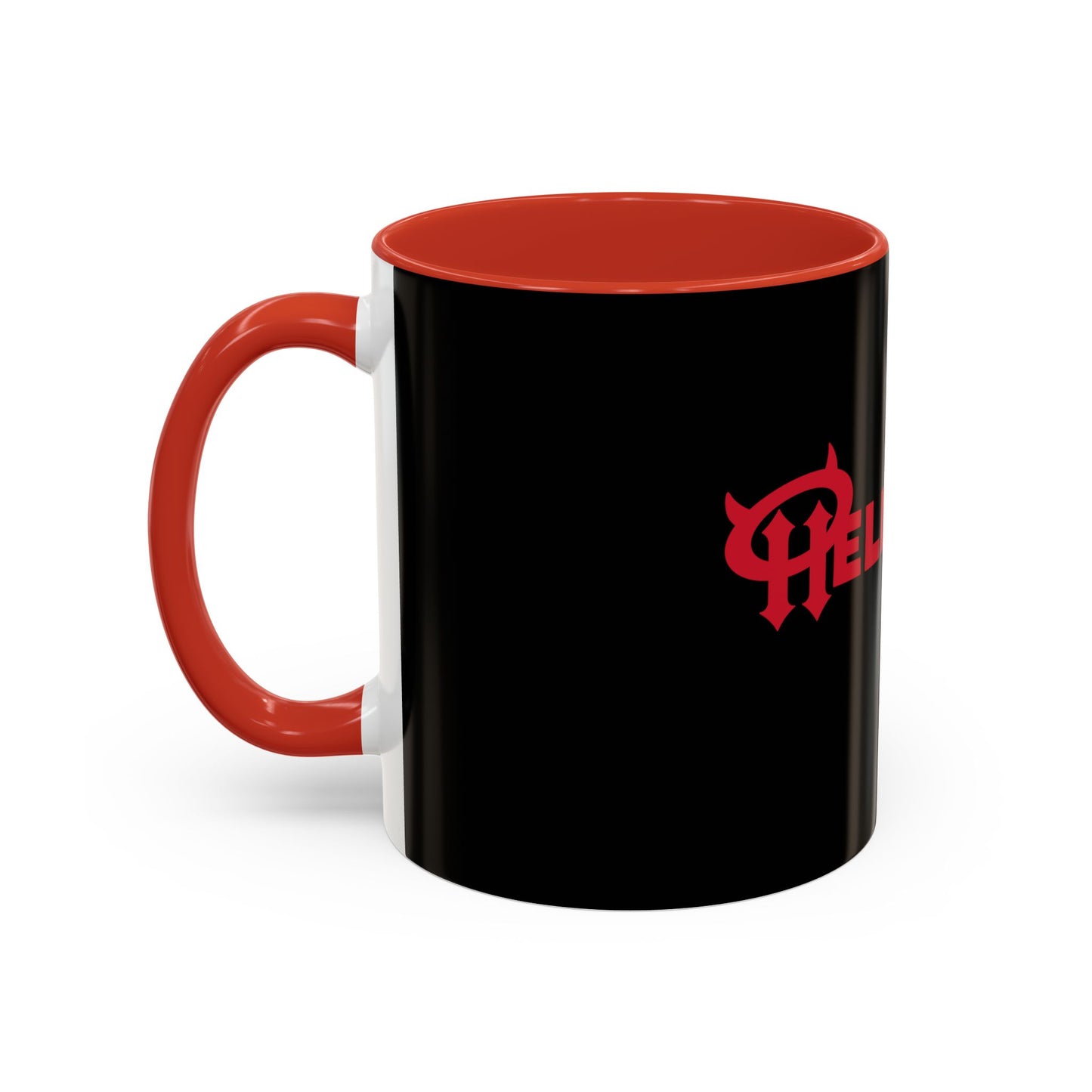 Accent Coffee Mug: HellaHoly™ Logo 02 - Red & White Print