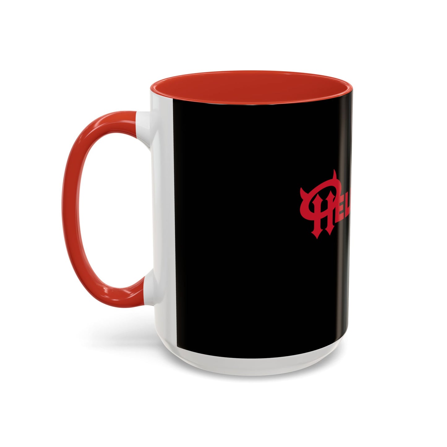 Accent Coffee Mug: HellaHoly™ Logo 02 - Red & White Print