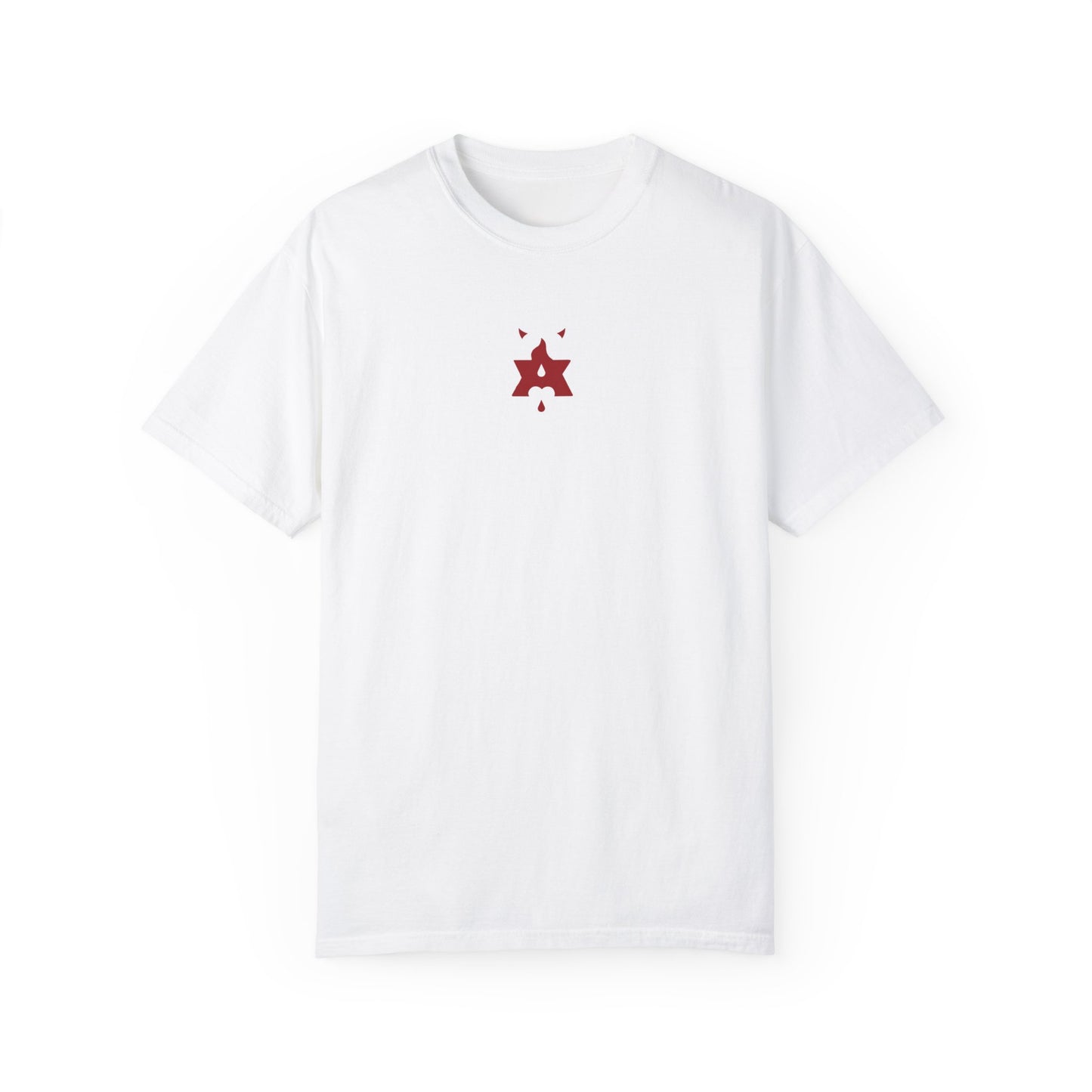 Unisex Garment-Dyed T-shirt : Hella Holy 01 - White & Red Art