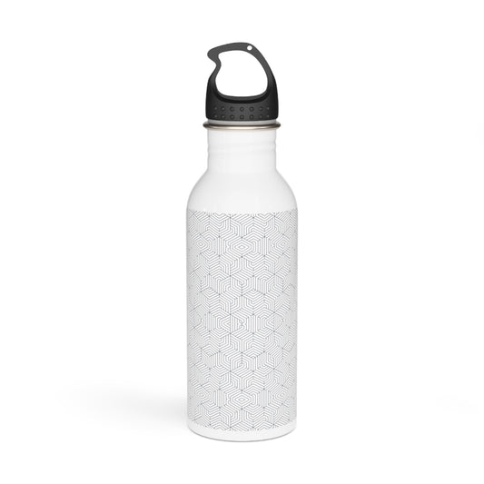 Stainless Steel Water Bottle : Hexacubes - White w/ Gray Blue print