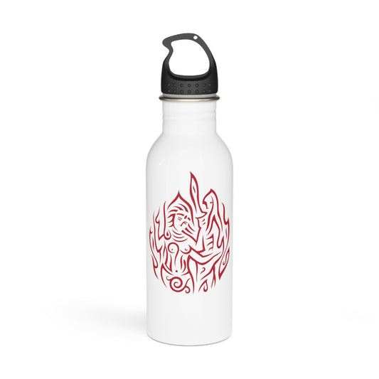 Stainless Steel Water Bottle : Drop o' Fire - White w/ Red print