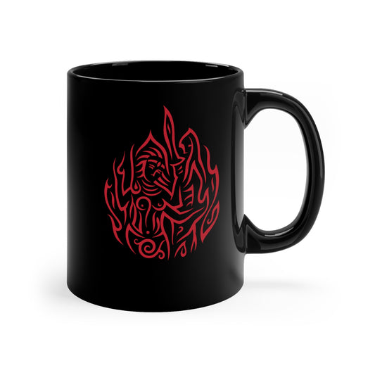 Black Mug 11oz : Drop o' Fire - Black w/ Red print