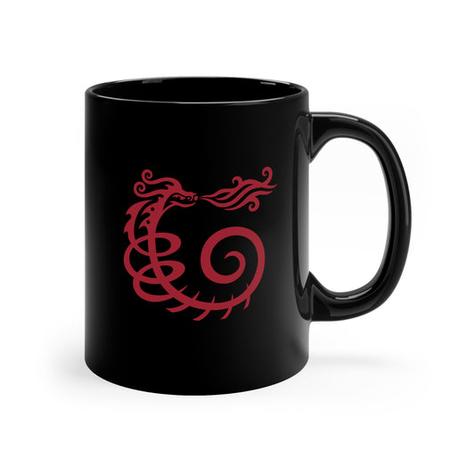 Black Mug 11oz : Swirl Dragon - Black w/ Red print