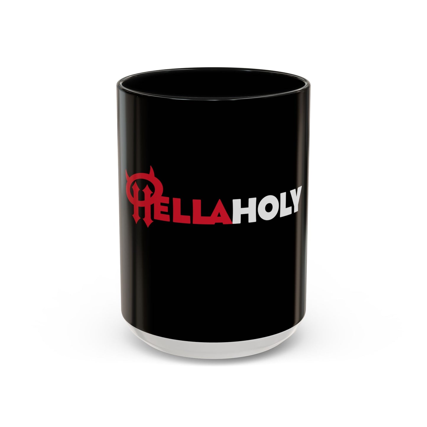 Accent Coffee Mug: HellaHoly™ Logo 02 - Red & White Print