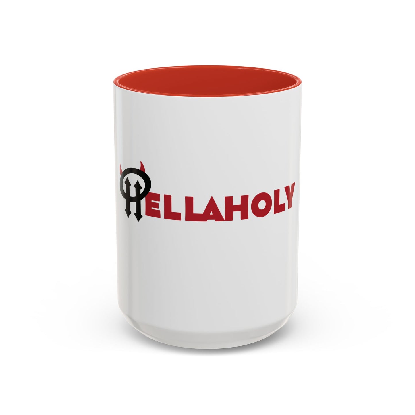 Accent Coffee Mug: HellaHoly™ Logo 02 - Red & Black print