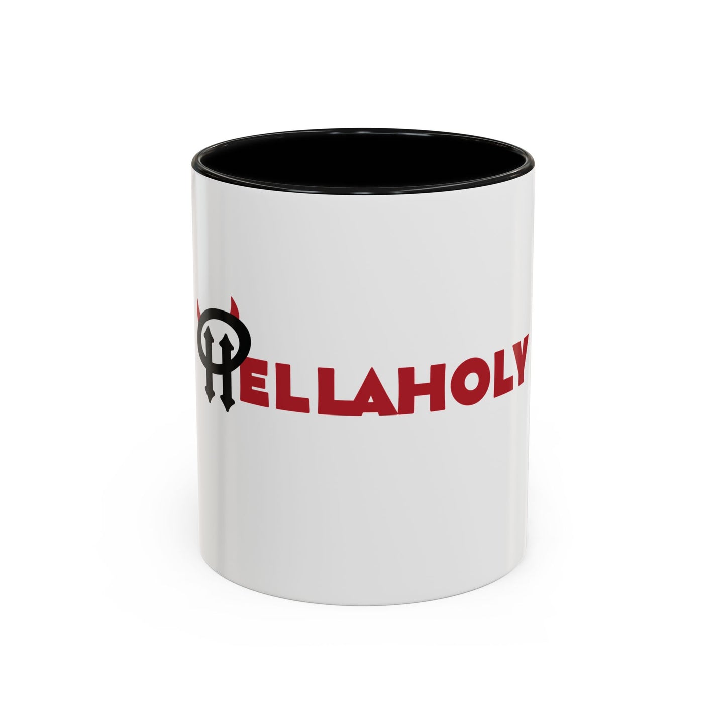 Accent Coffee Mug: HellaHoly™ Logo 02 - Red & Black print