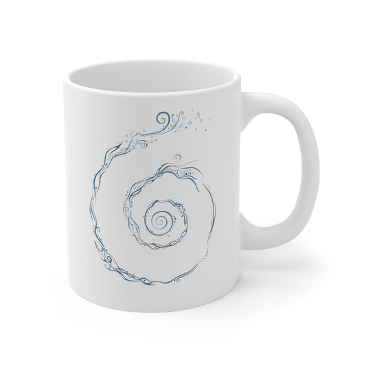 Ceramic Mug 11oz : Aquaswirl - White w/ Light Blue print