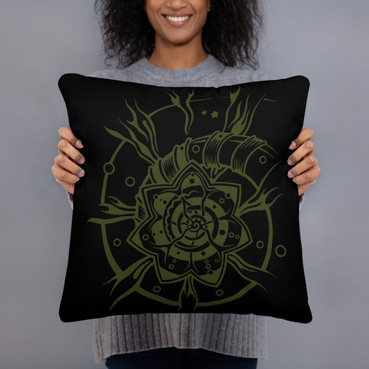 Basic Pillow : Starflower - Black w/ Olive print