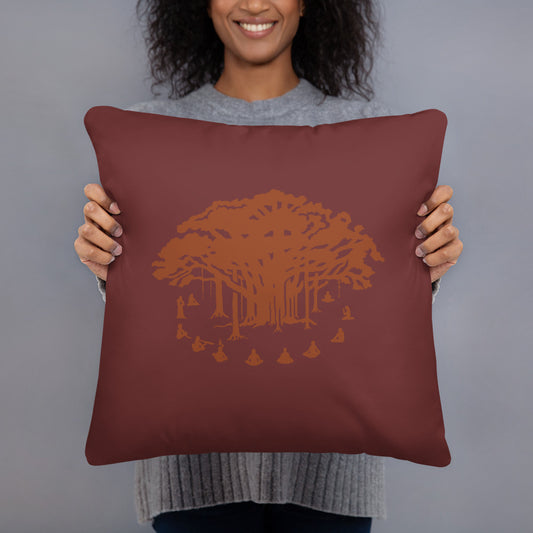 Basic Pillow : Communitree + Hexacubes (on back) - Wine w/ Orange and Gold print