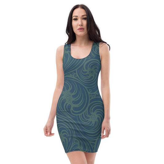 Bodycon Dress : Cosmic Swirl - Blue w/ Green