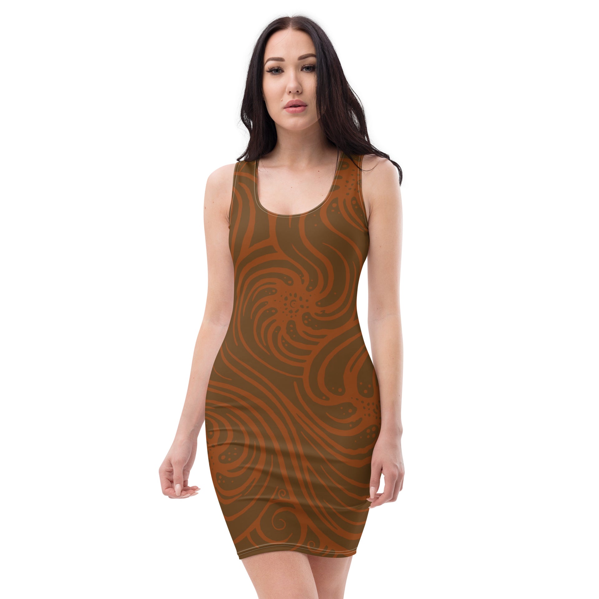 Bodycon Dress : Cosmic Swirl - Brown w/ Rust Swirlspace Bodycon Dress : Cosmic Swirl - Brown w/ Rust Swirlspace