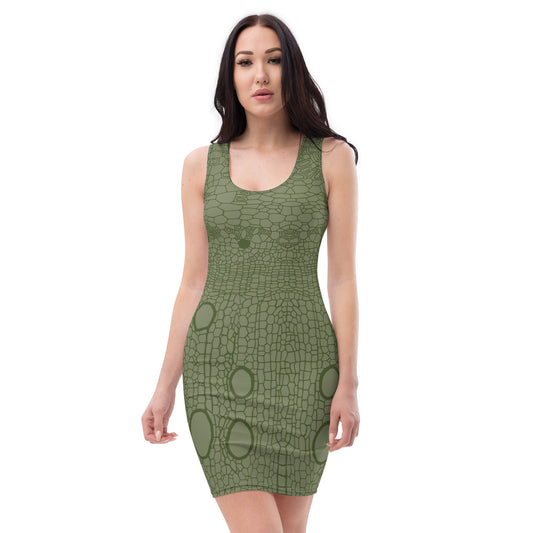Bodycon Dress : Hemp Cell - Sage w Green print