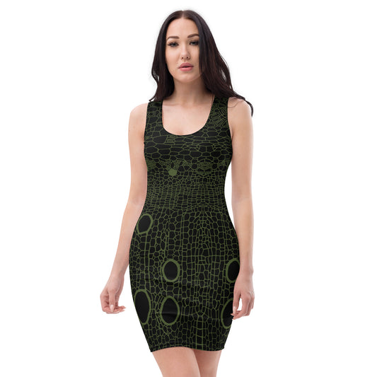 Bodycon Dress : Hemp Cell - Black w/ Green print