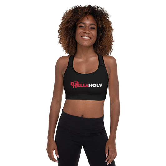 Padded Sports Bra : HellaHoly™ Logo 02 - Red & White print