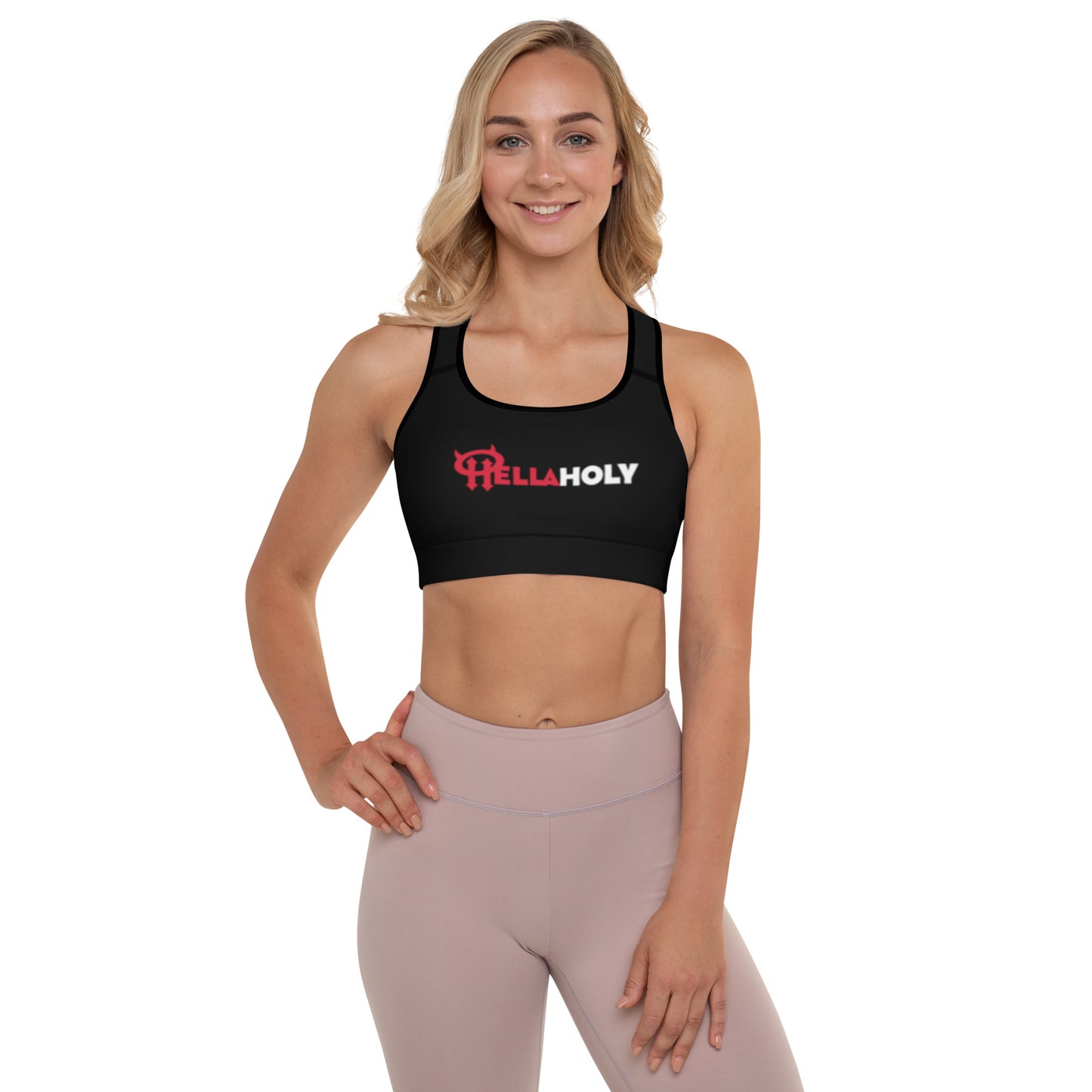 Padded Sports Bra : HellaHoly™ Logo 02 - Red & White print