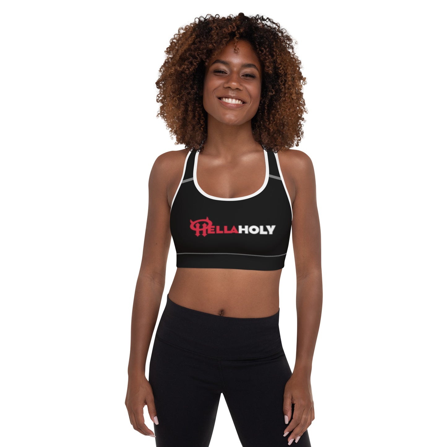 Padded Sports Bra : HellaHoly™ Logo 02 - Red & White print