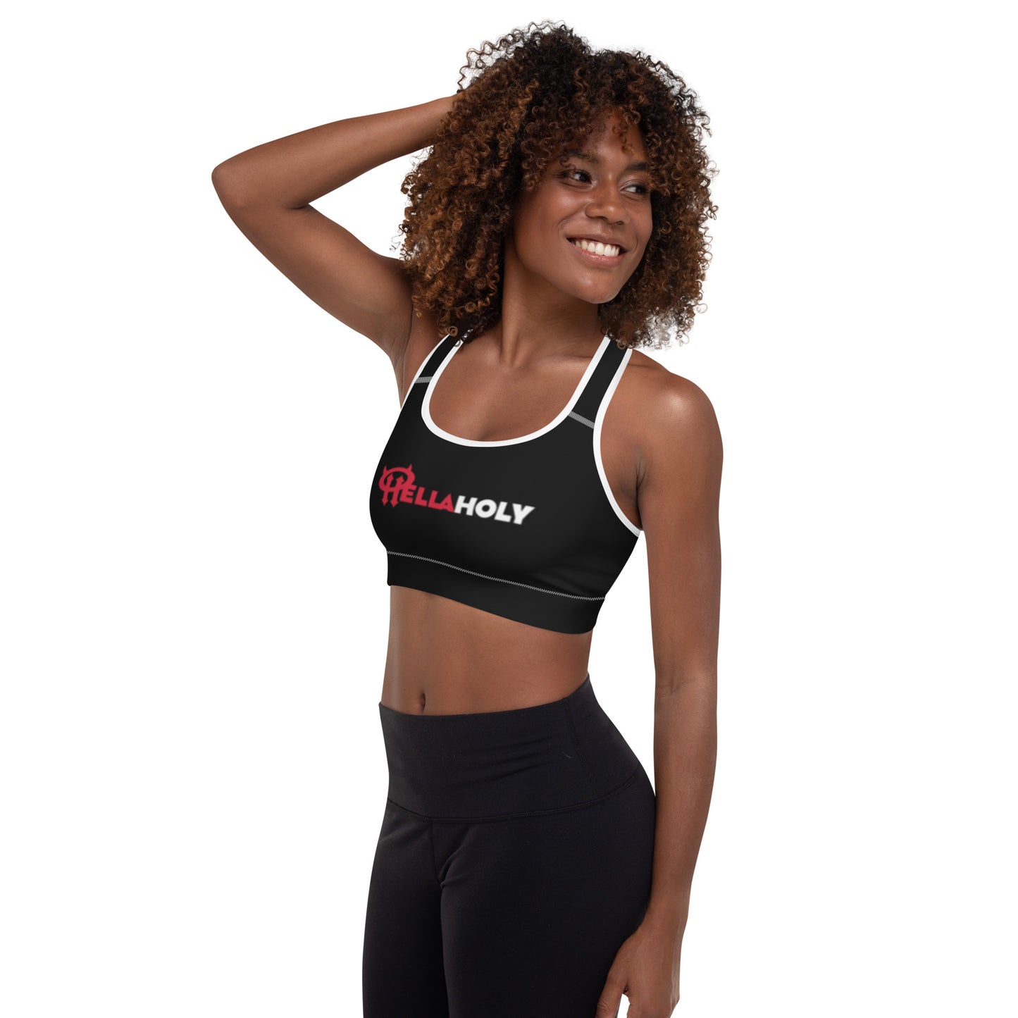 Padded Sports Bra : HellaHoly™ Logo 02 - Red & White print