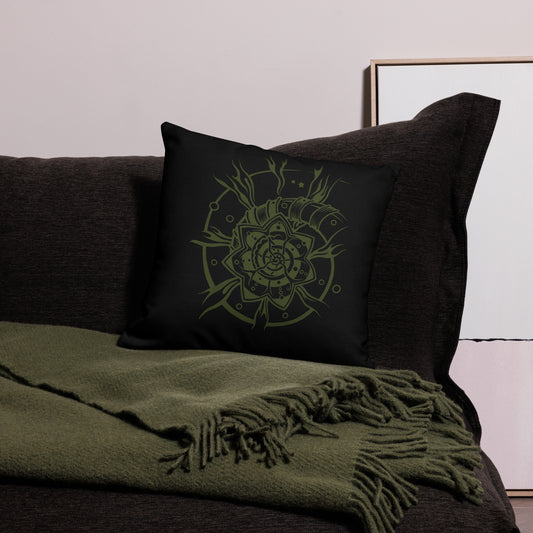 Premium Pillow : Starflower - Black w/ Olive print