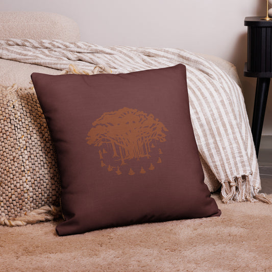 Premium Pillow : Communitree + Hexacubes - Wine w/ Orange & Gold print