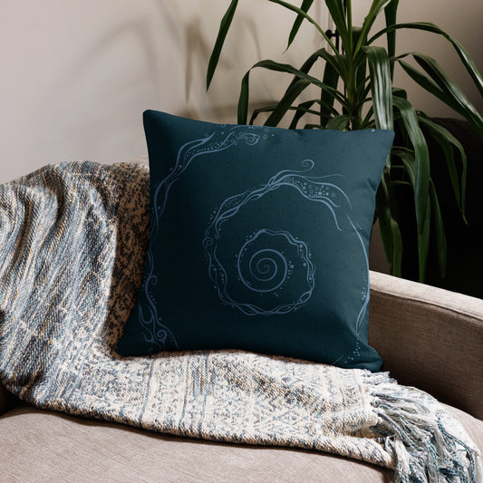 Premium Pillow : Aquaswirl + Hexacubes - Teal w/ Light Blue & Black pattern