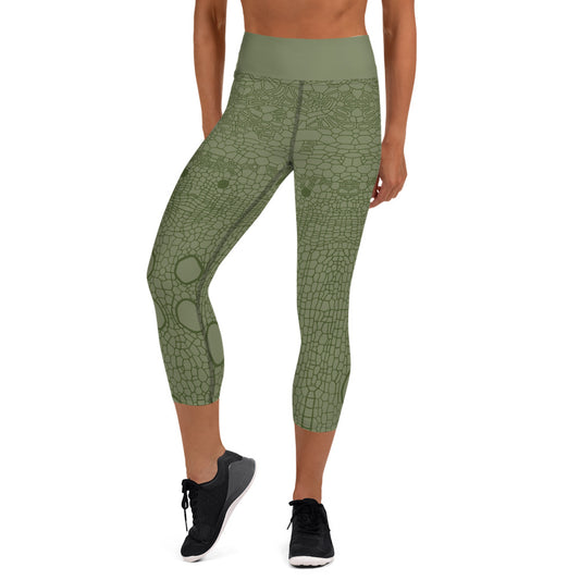 Yoga Capri Leggings : Hemp Cell - Green w/ Green print