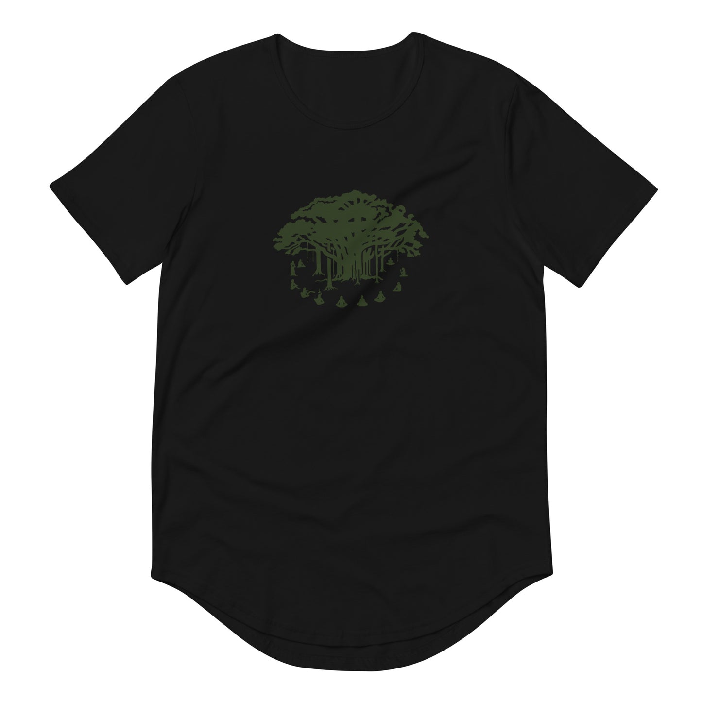 Men's Curved Hem T-Shirt : Communitree - Olive print