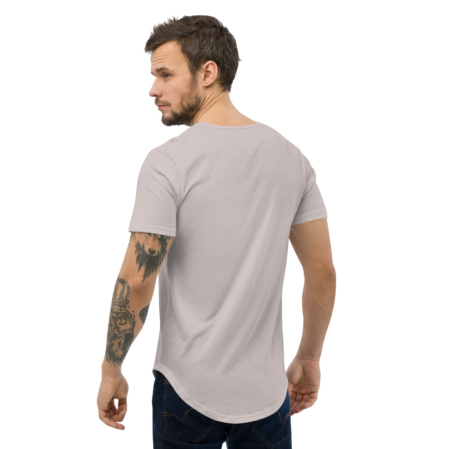 Men's Curved Hem T-Shirt : Communitree w/ Burnt Orange print