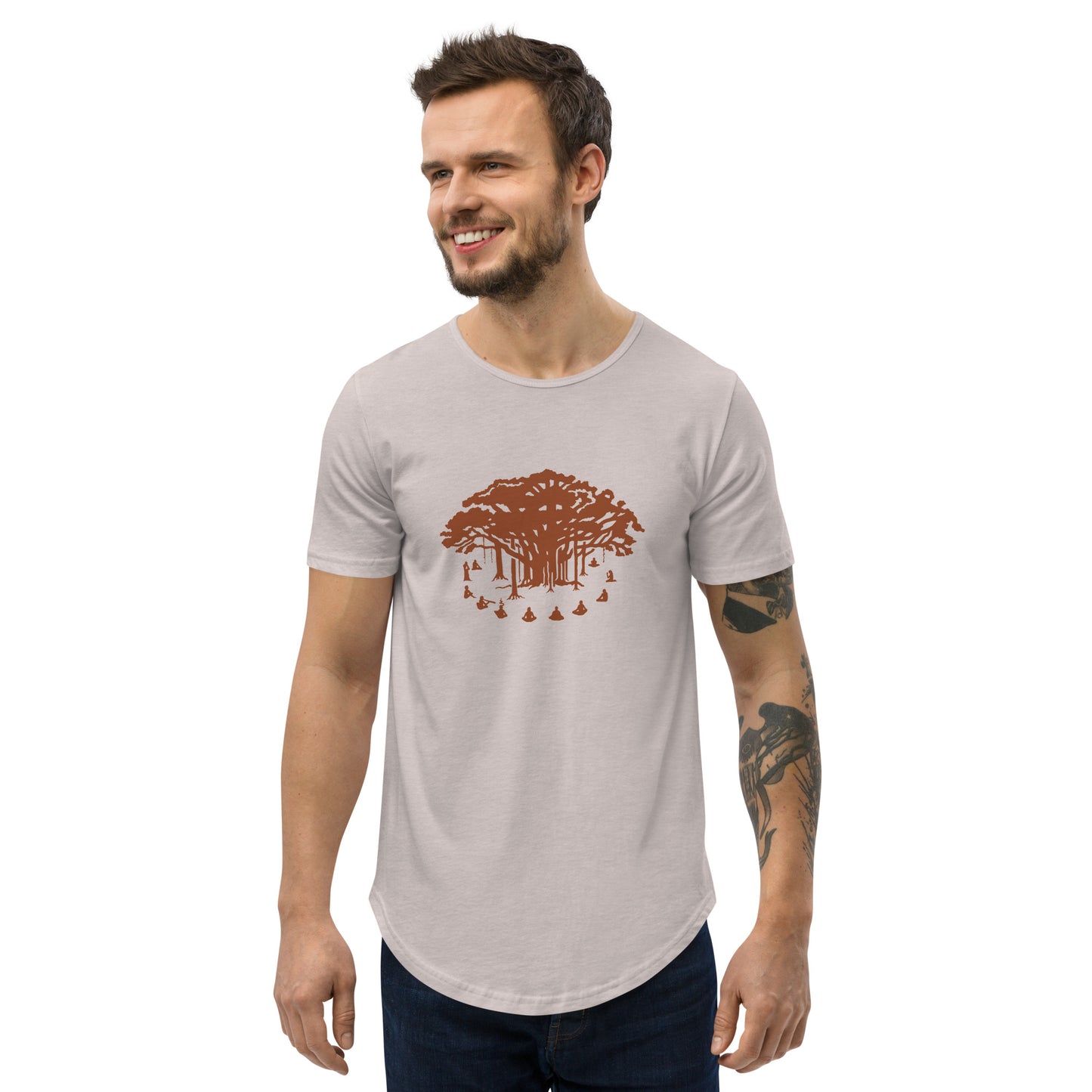 Men's Curved Hem T-Shirt : Communitree w/ Burnt Orange print