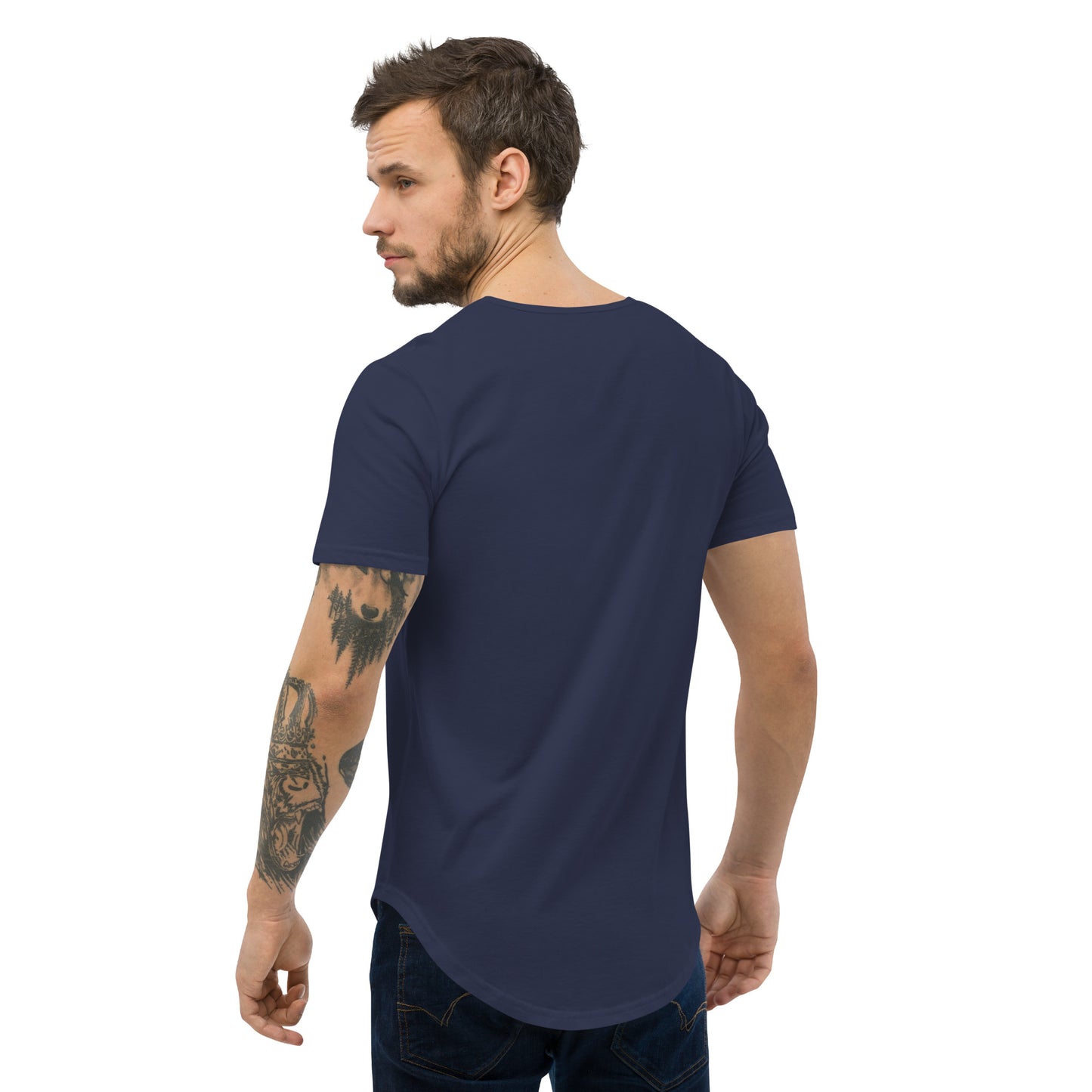 Men's Curved Hem T-Shirt : Communitree w/ Burnt Orange print