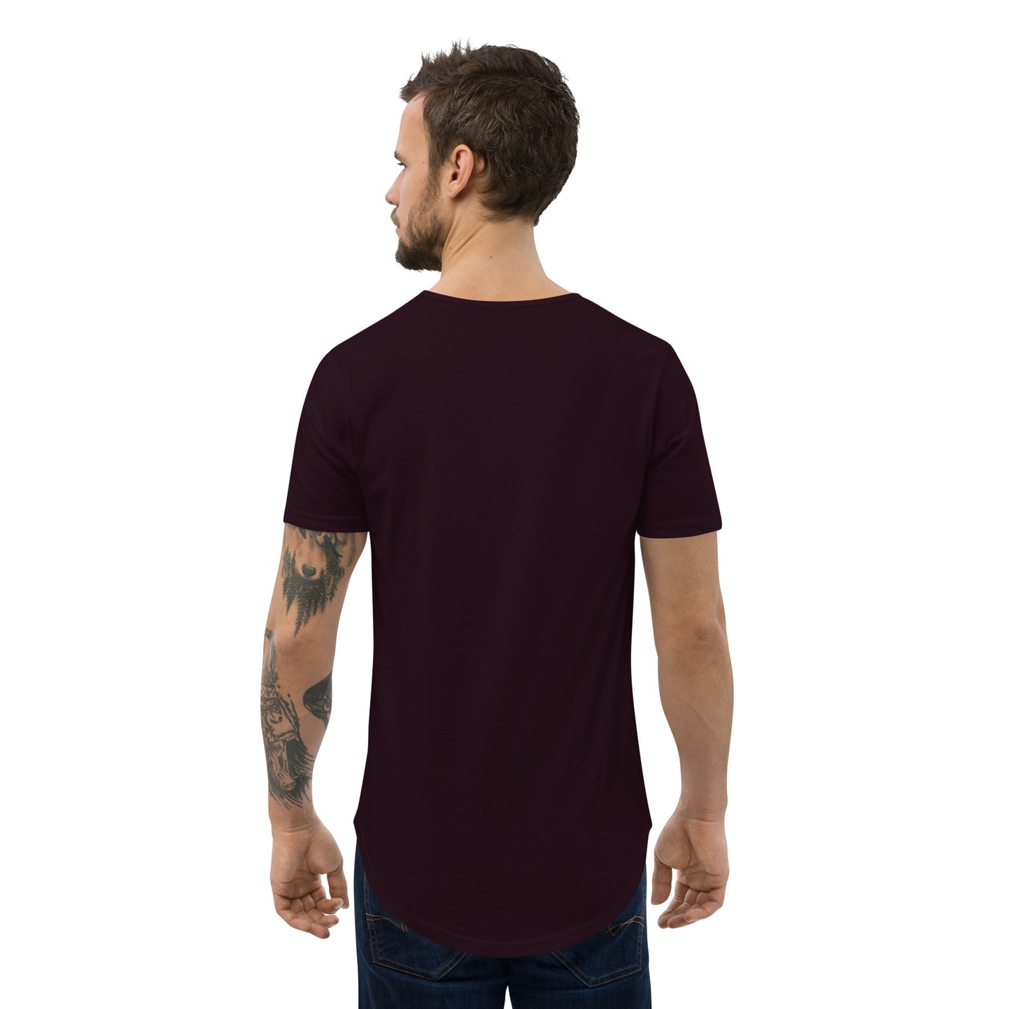 Men's Curved Hem T-Shirt : Communitree w/ Burnt Orange print