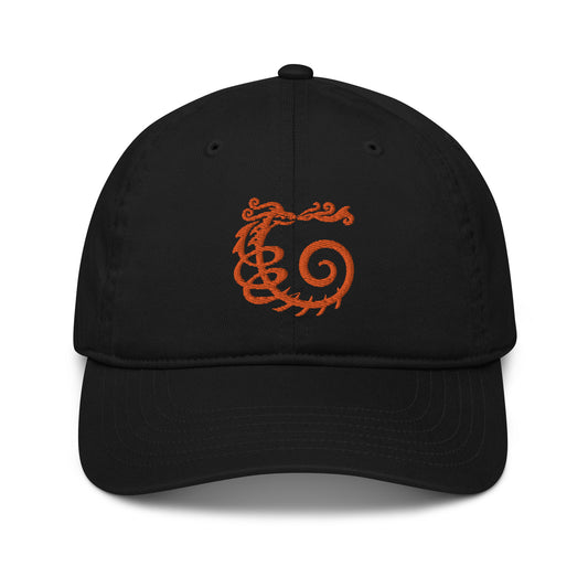Organic Dad Hat : Dragon - Black w/ Red embroidery