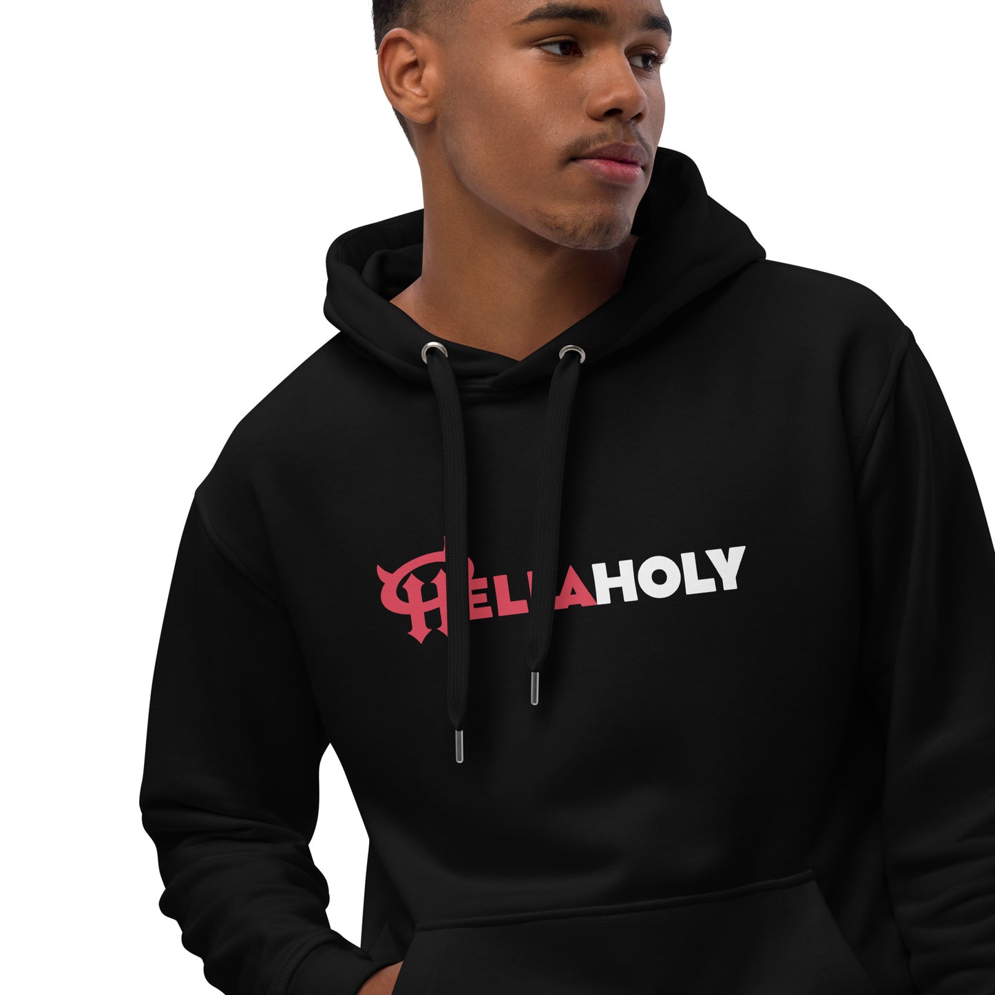 Premium Eco hoodie : HellaHoly™ - Red & White print