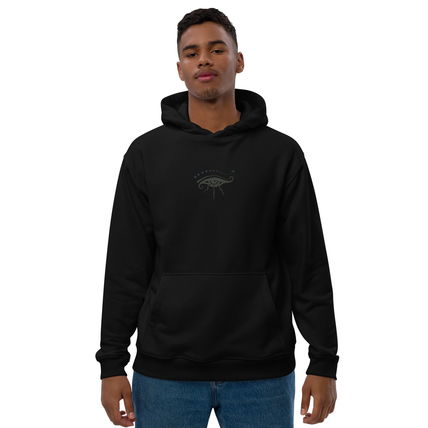 Premium Unisex Eco Hoodie : Eye See You - Black w/ Gray Print