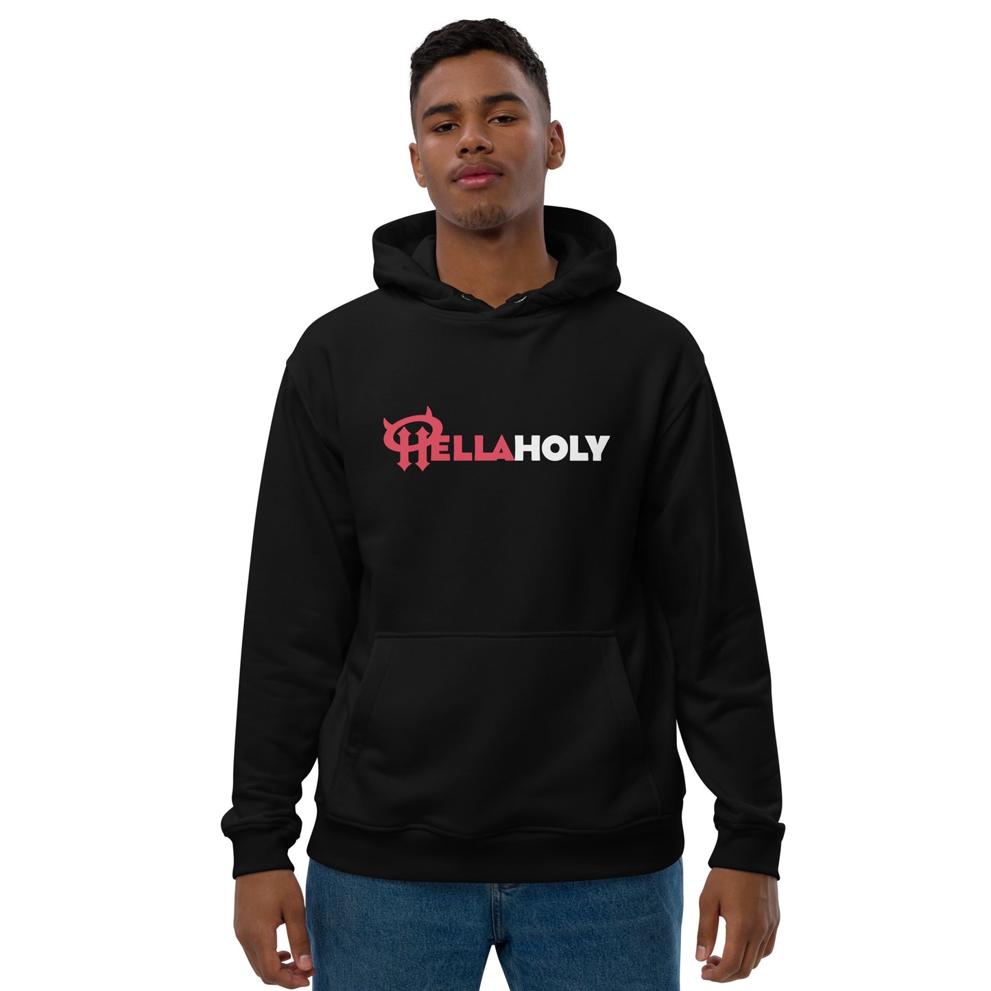 Premium Eco hoodie : HellaHoly™ - Red & White print