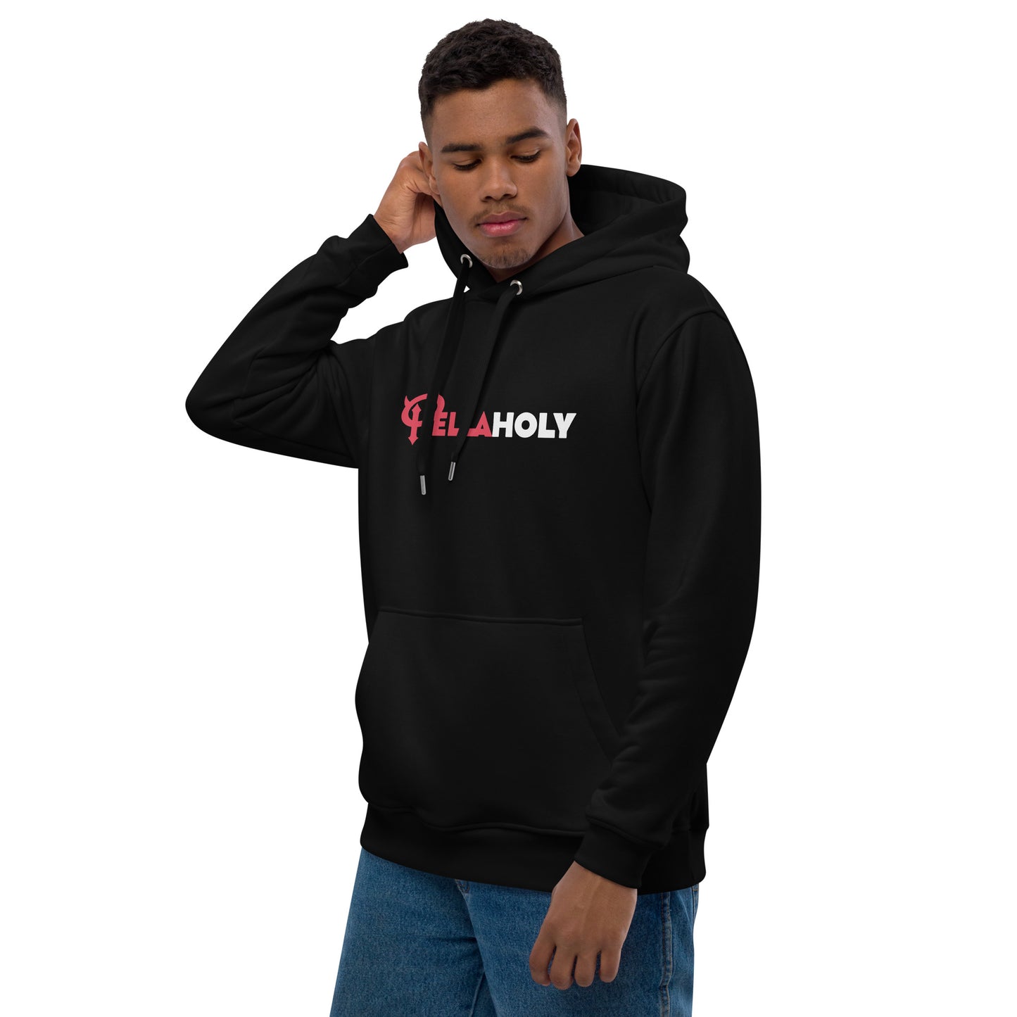 Premium Eco hoodie : HellaHoly™ - Red & White print