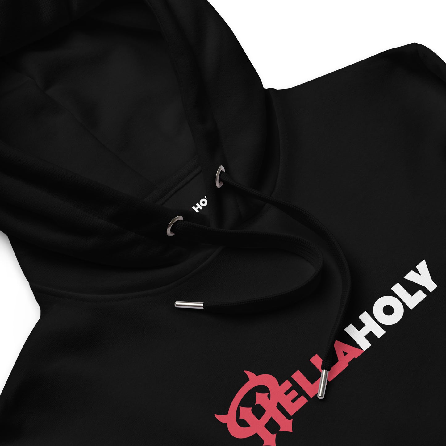 Premium Eco hoodie : HellaHoly™ - Red & White print