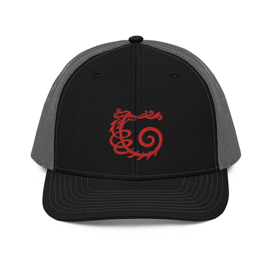 Trucker Cap : Dragon - Black/Gray w/ Red embroidery