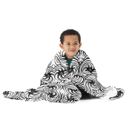 Throw Blanket : Cosmic Swirl - White w/ Black print