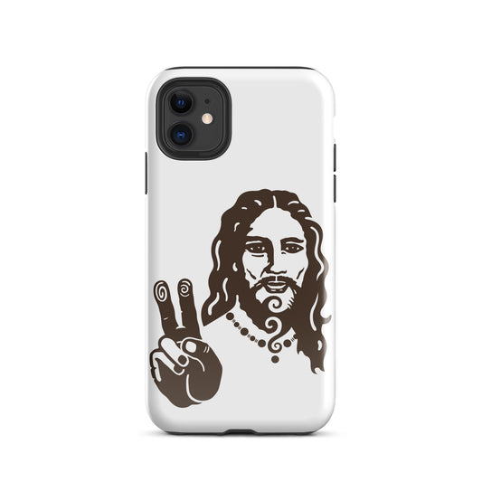 Tough Case for iPhone® : Peace Jesus - White w/ Brown print