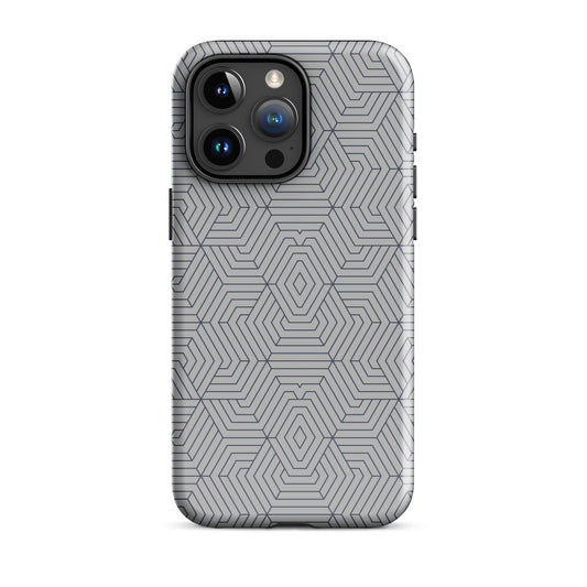 Tough Case for iPhone® : Hexacubes - Silver w/ Teal-gray print