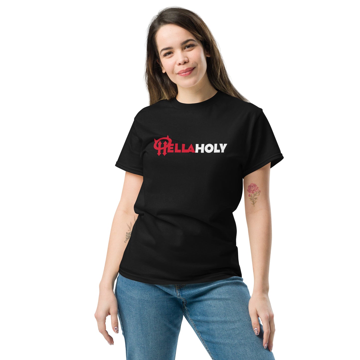 Unisex Classic tee : HellaHoly™ Logo 02 - Red & White print