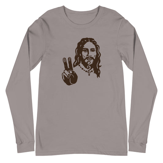 Unisex Long Sleeve Tee : Peace Jesus - Brown print