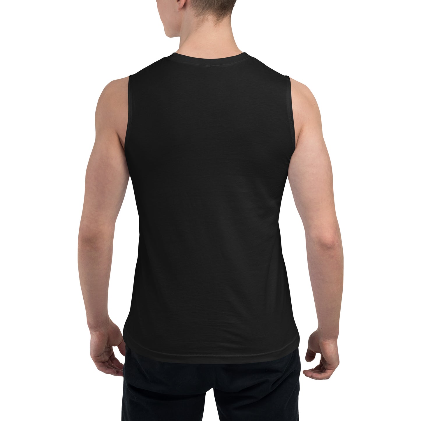 Sleeveless Muscle Shirt : Starflower - Black w/ Olive print