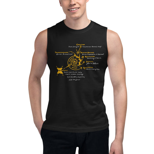 Sleeveless Muscle Shirt : Growth - Gold & White print