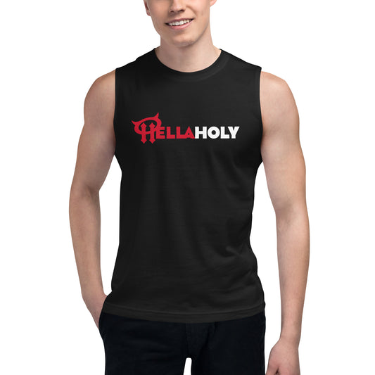 Sleeveless Muscle Shirt - HellaHoly™ Logo 02 - Red & White print