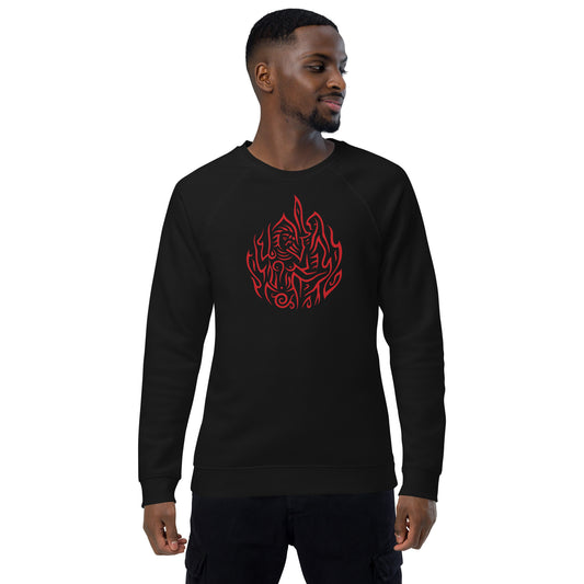 Unisex Organic Raglan Sweatshirt : Drop o' Fire - Black w/ Red print