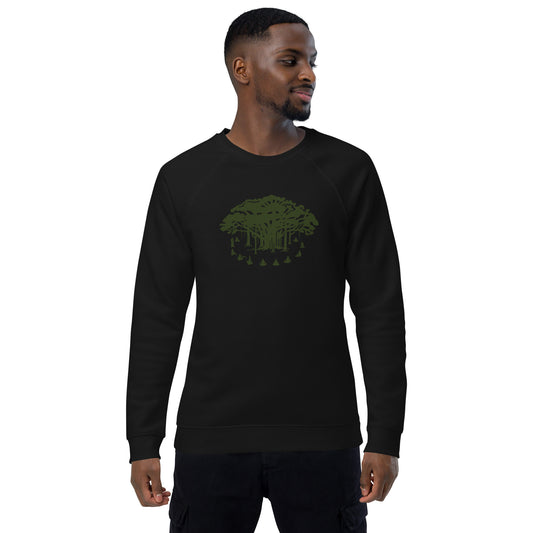 Unisex Organic Raglan Sweatshirt : Communitree - Black w/ Olive print