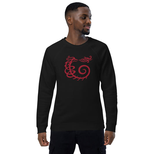 Unisex Organic Raglan Sweatshirt : Dragon - Black w/ Red print