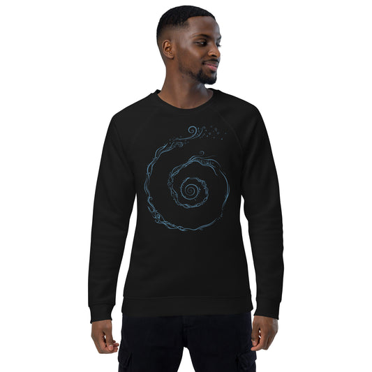 Unisex Organic Raglan Sweatshirt : Aquaswirl - Black w/ Light Blue print