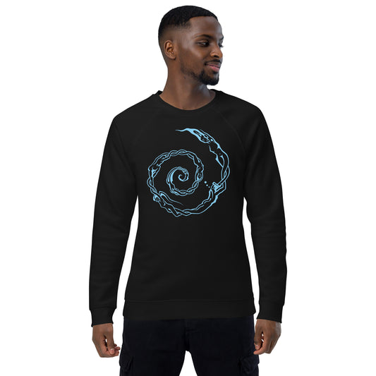Unisex Organic Raglan Sweatshirt : Swirlpeople - Black w/ Light Blue print